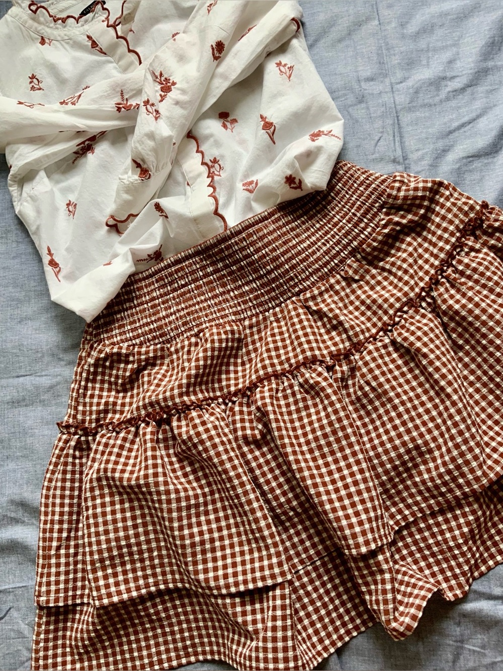 Sienna Sky Brown Gingham Tiered Smocked Mini Skort Skirt - Picture 1 of 7